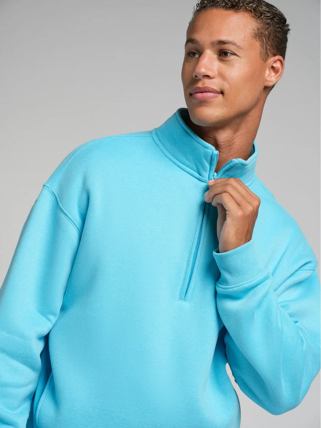 Quarter-Zip Mock Neck Sweatshirt - Blue
