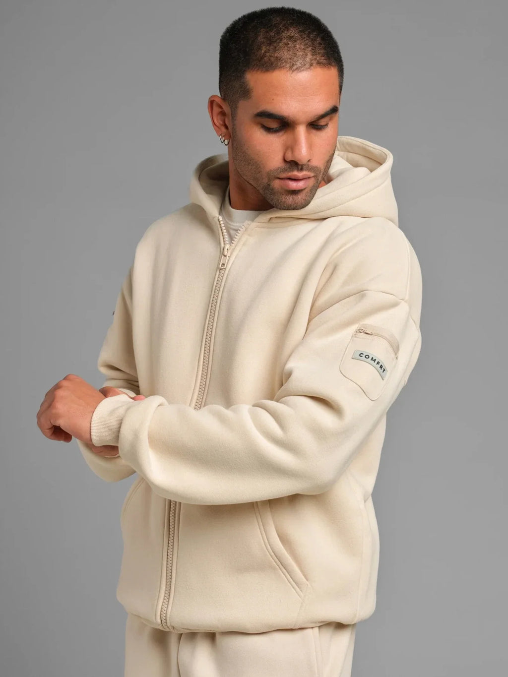 Zip Front Hoodie - Bone