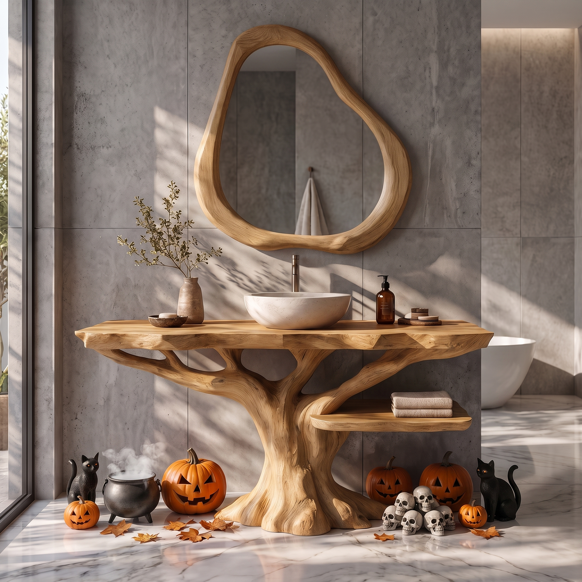 Gothic Halloween Bathroom Vanity With Lower Display Shelf For Bathroom