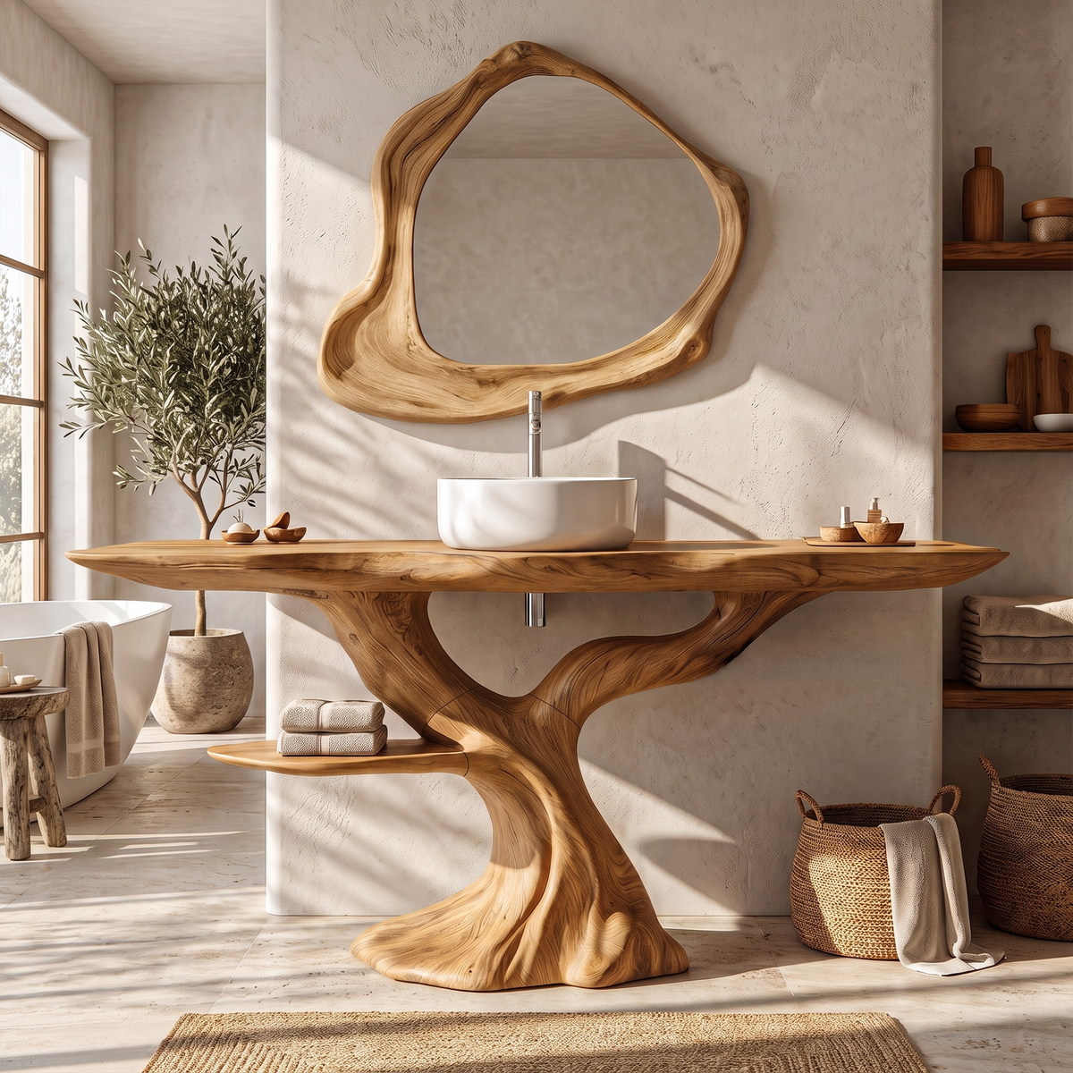 Rustic Bathroom Vanity With Bold Tree Root Design For Bathroom