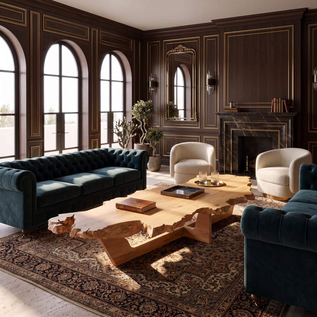 Rustic Wooden Coffee Table With Live Grain Character For Living Room