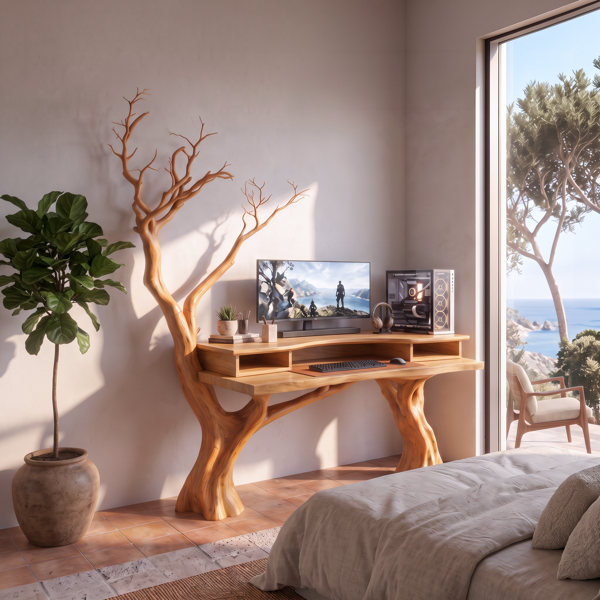 Organic Office Desk With Branch Inspired Frame For Home Office