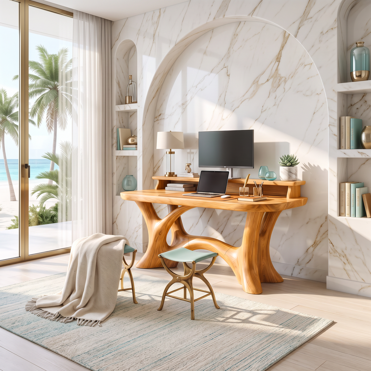 Rustic Writing Desk With Integrated Desktop Riser For Home Office