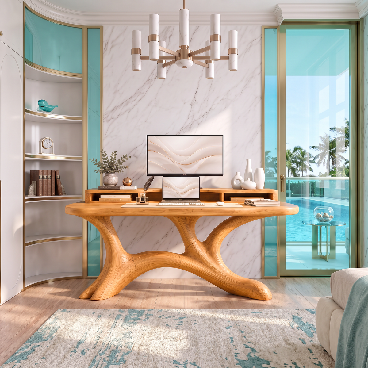Scandinavian Corner Desk With Raised Monitor Stand For Home Office