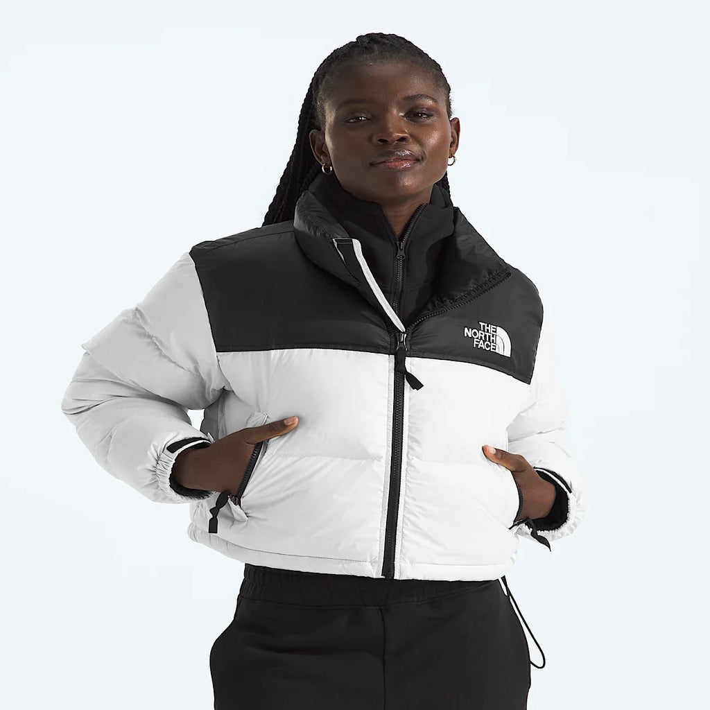 Women's Cropped Puffer Jacket - White/Black