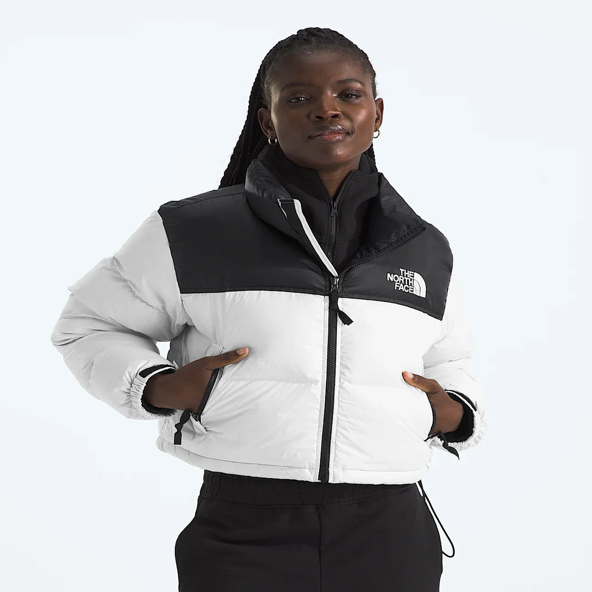 Women's Cropped Puffer Jacket - White/Black