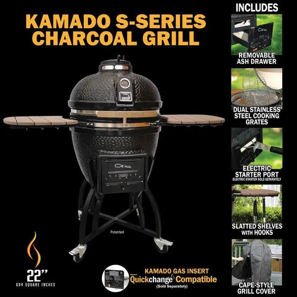 Vision Grills Kamado S-Series 22in Ceramic Charcoal Grill - Black