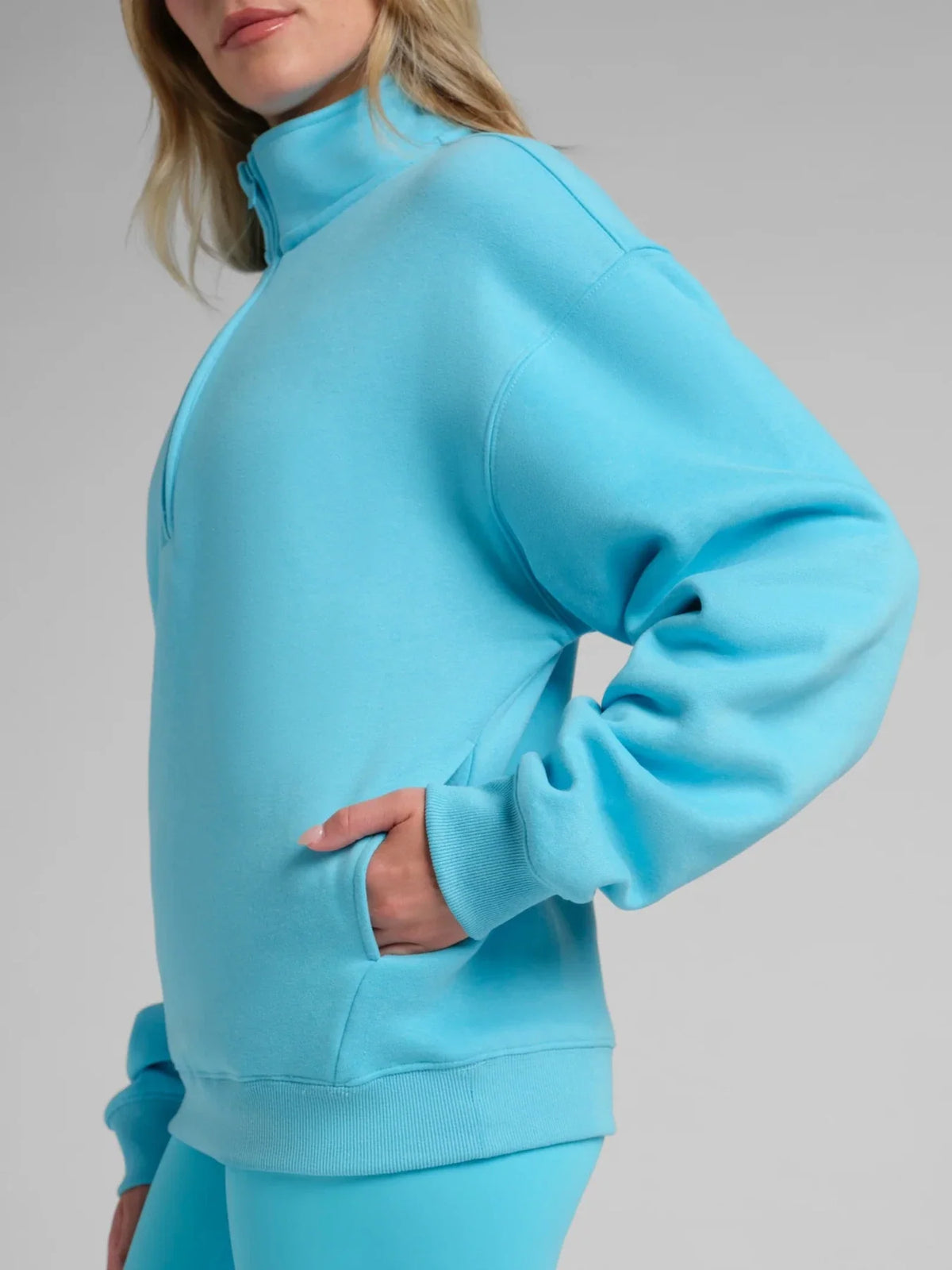 Quarter-Zip Mock Neck Sweatshirt - Blue