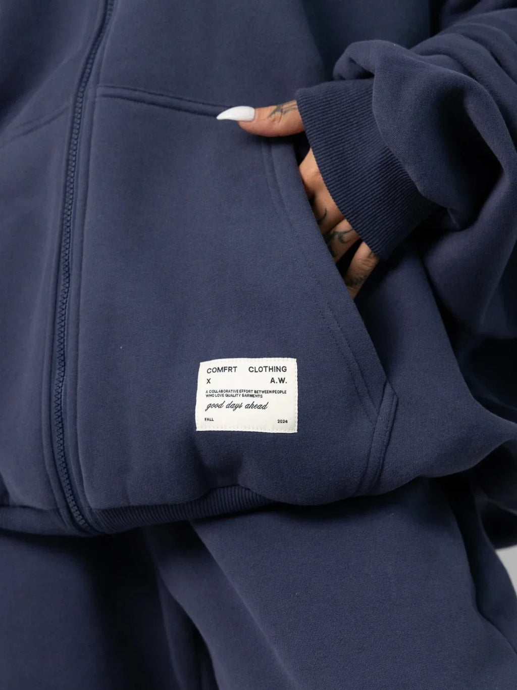 Zip-Front Hoodie - Midnight Blue