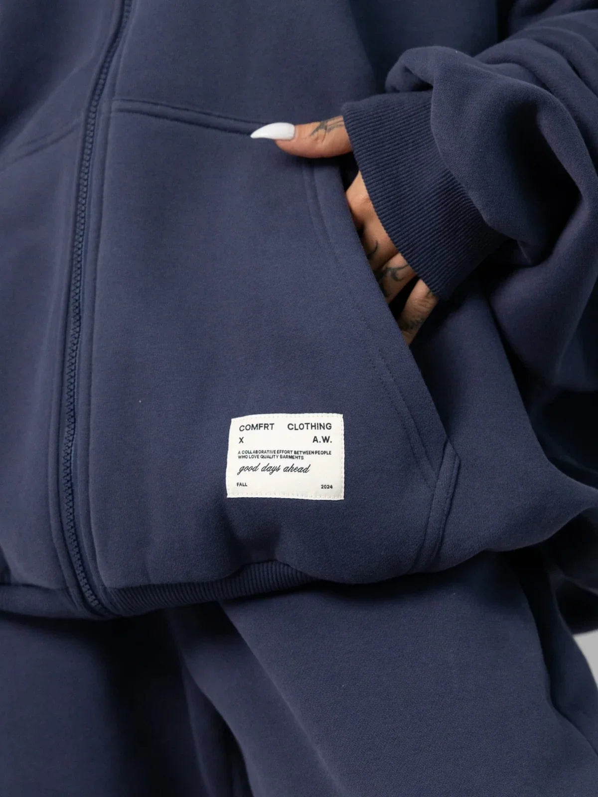 Zip-Front Hoodie - Midnight Blue