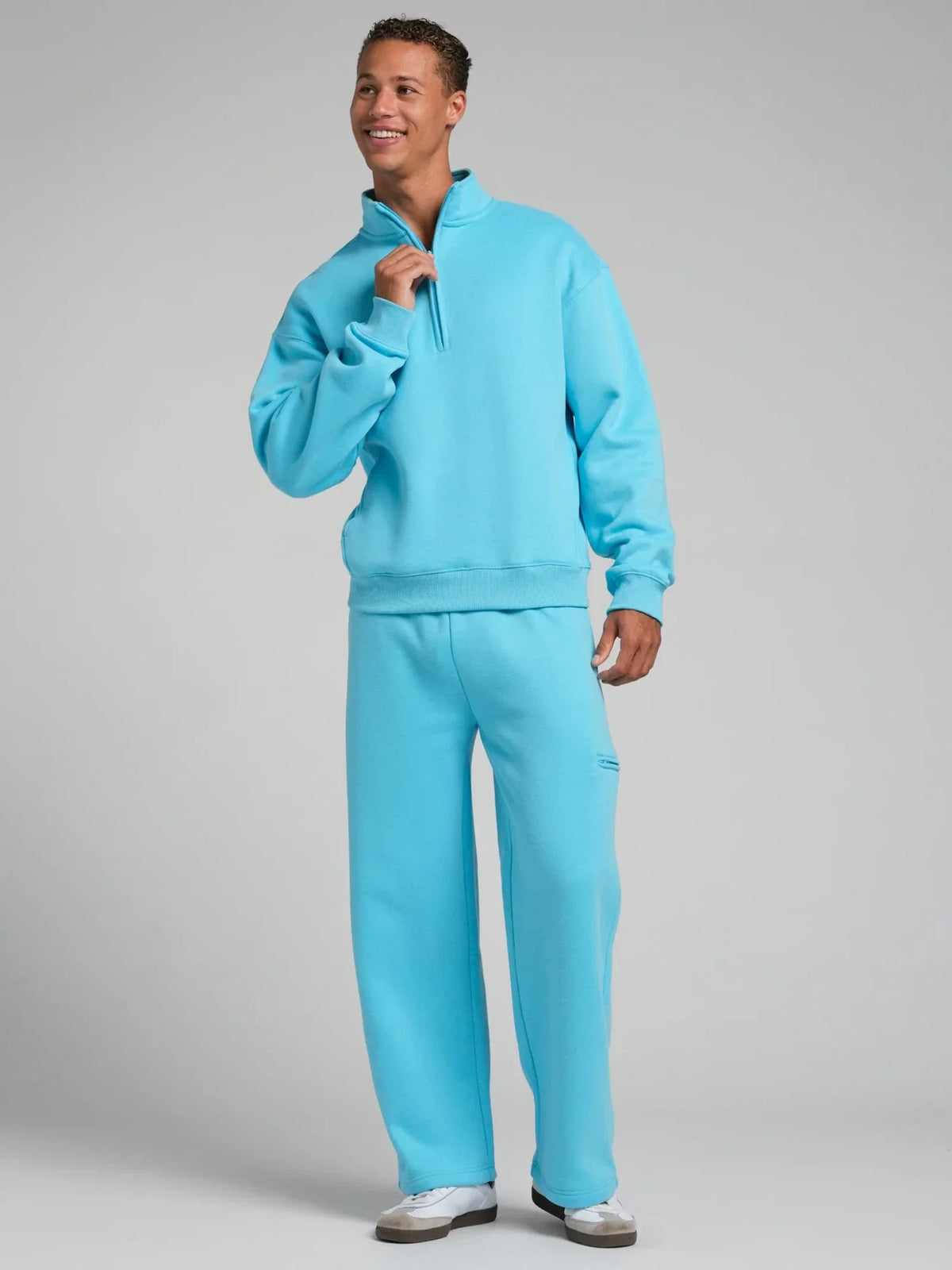 Quarter-Zip Mock Neck Sweatshirt - Blue