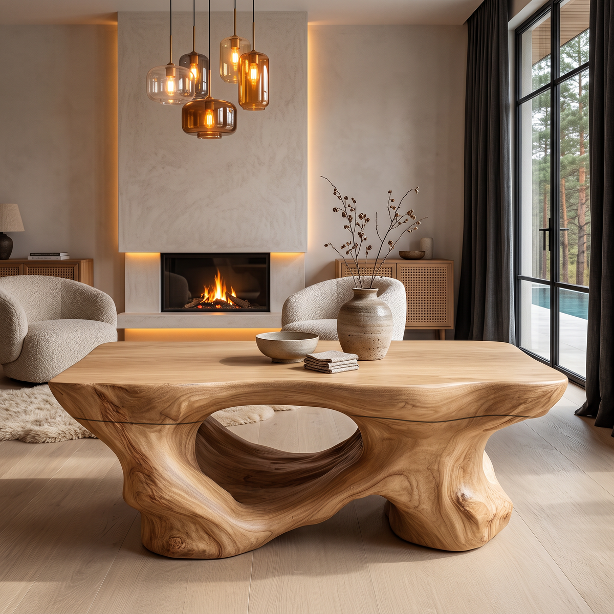 Rustic Coffee Table With Sculptural Root Form Legs For Lounge