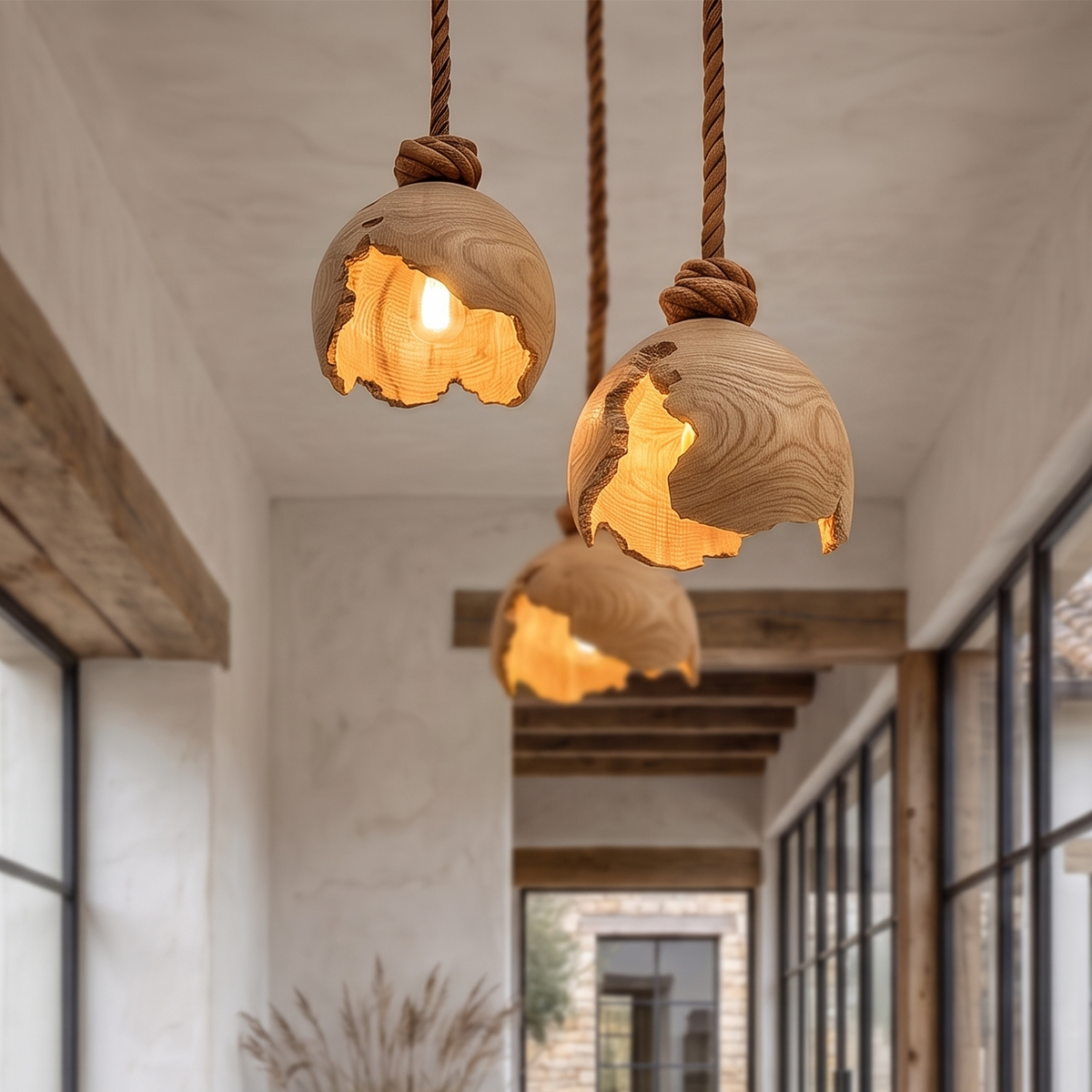 Minimalist Pendant Lamp With Sculptural Wood Design For Living Room