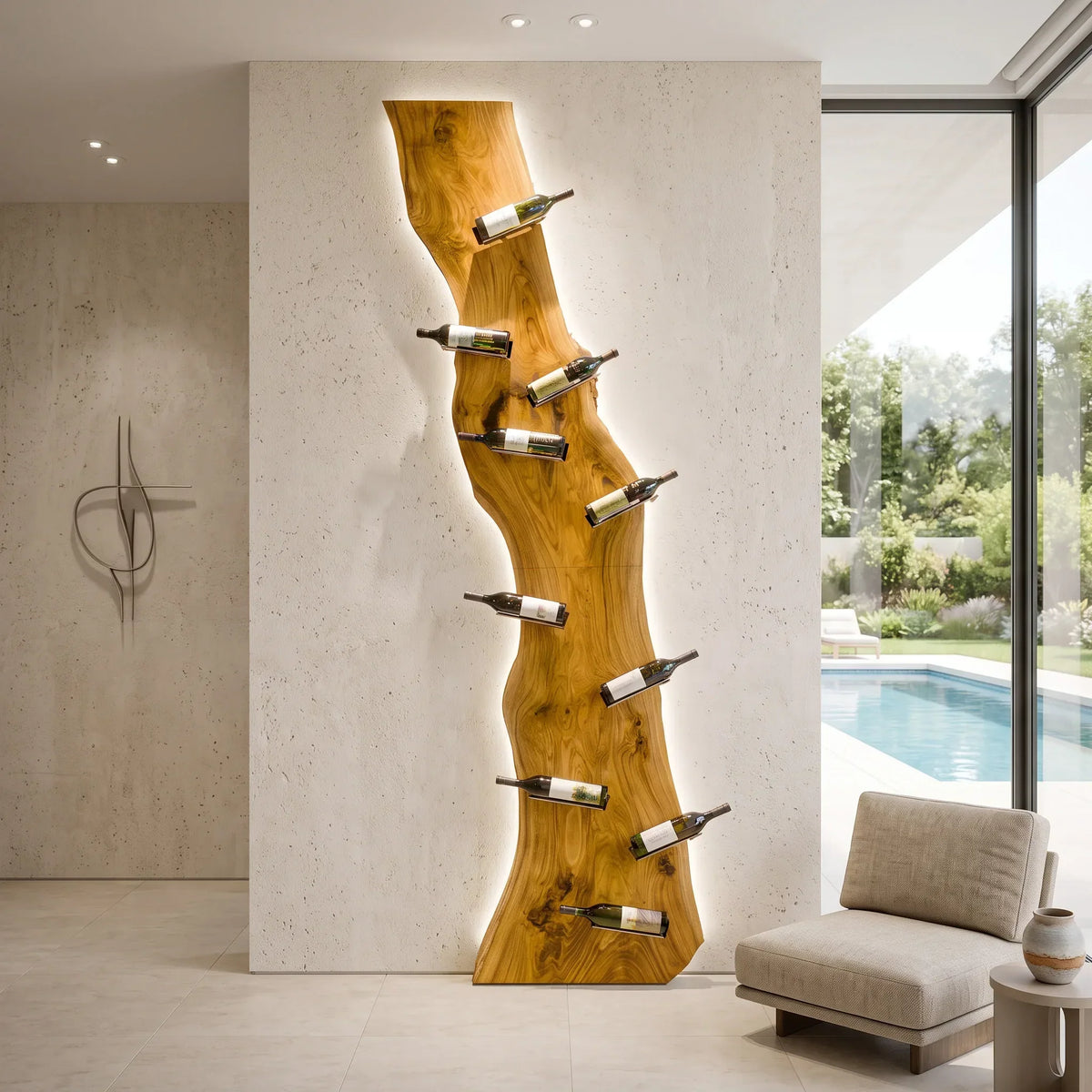 Modern Live Edge Wine Rack For Home Bar