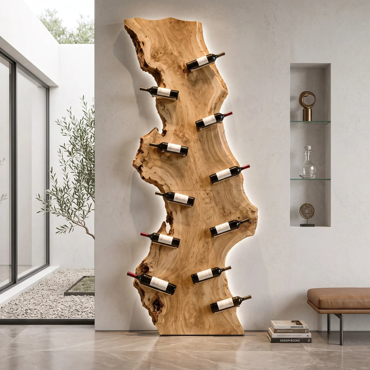 Contemporary Live Edge Wine Rack For Wine Cellar