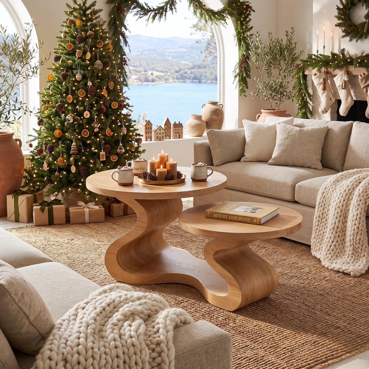 Organic Modern Christmas Round Coffee Table Coastal Residence