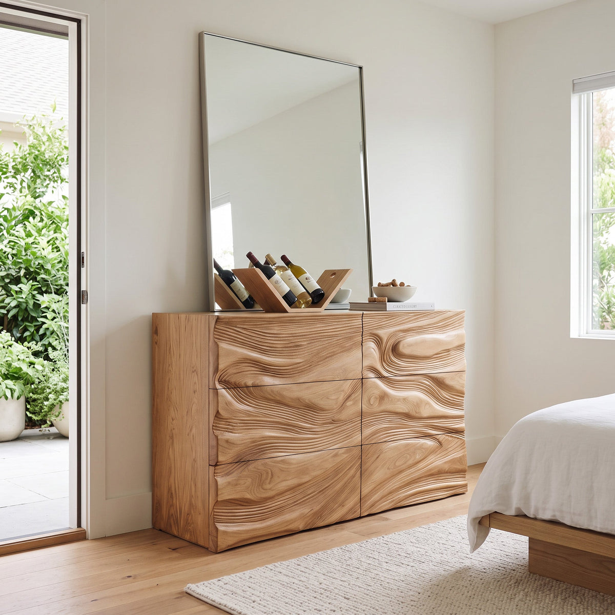 Contemporary Sculptural Carved Dresser For Living Room