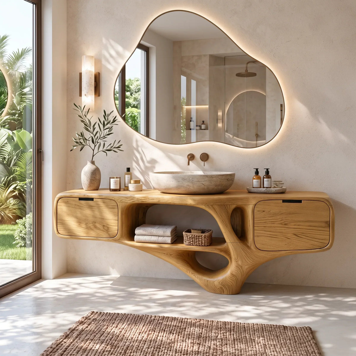 Luxury Bathroom Vanity Dual Cabinets With Open Shelf For Ensuite