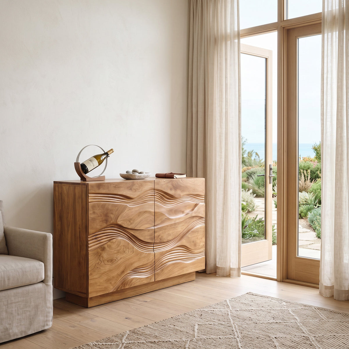 Modern Flowing Carved Dresser For Bedroom