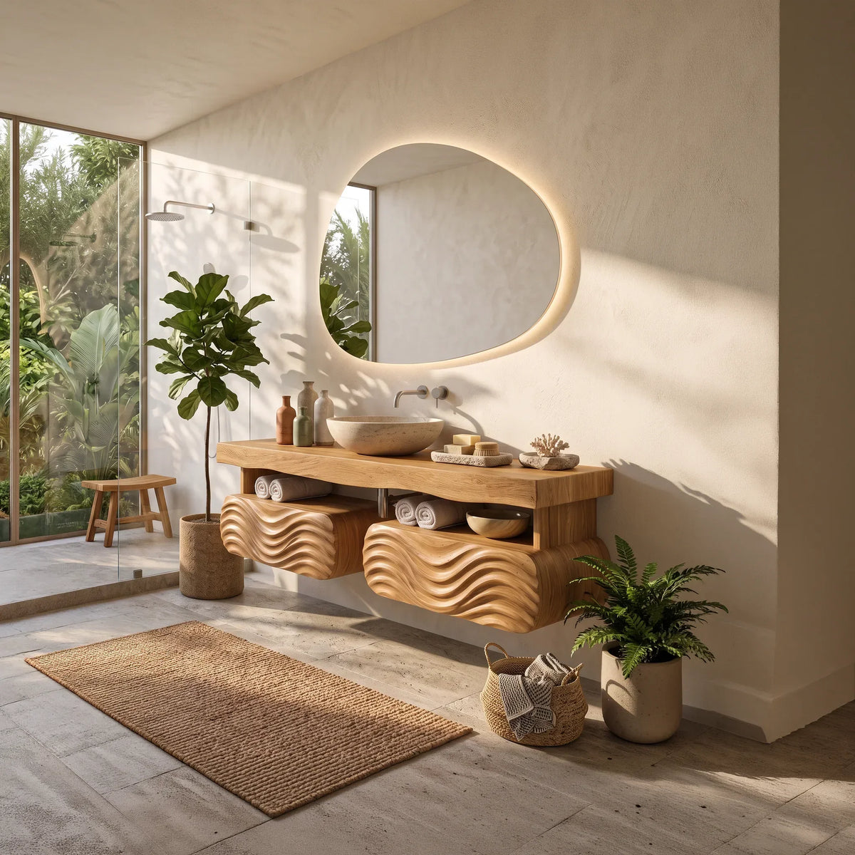 Coastal Modern Floating Bathroom Vanity Wave Cabinet For Minimalist Bathroom