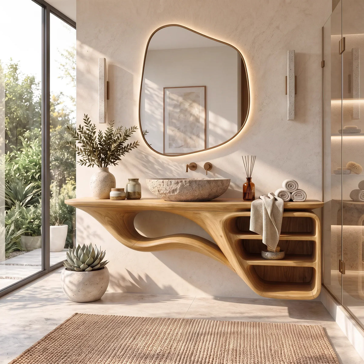 Artisan Floating Bathroom Vanity Flowing Shelves For Luxury Bathroom