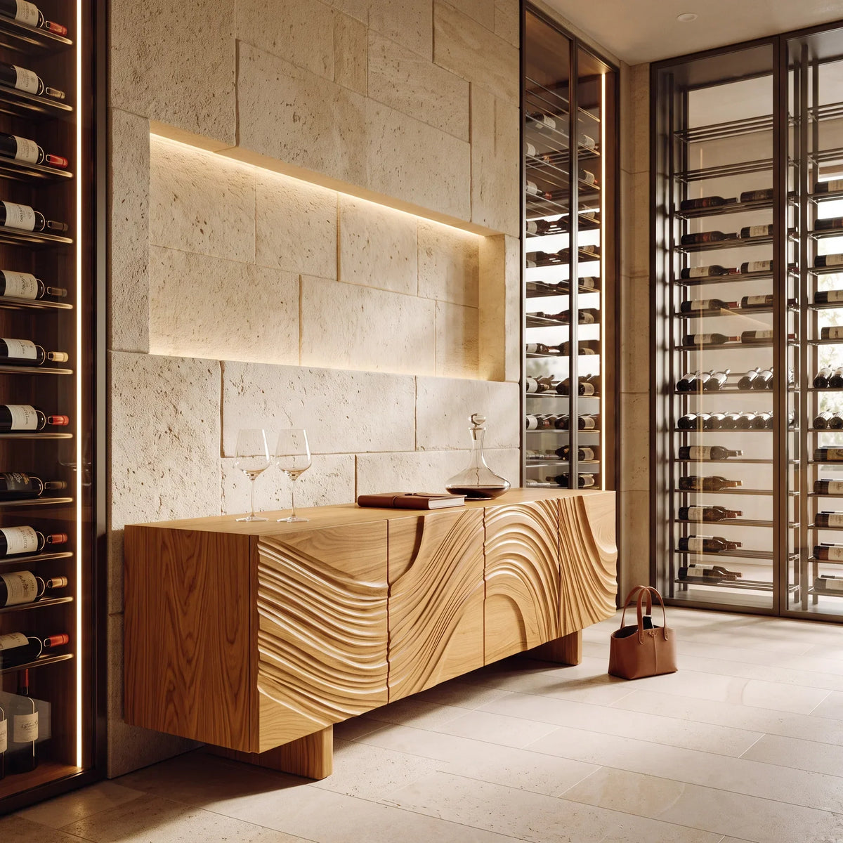 Contemporary Ripple Carved Sideboard For Entryway