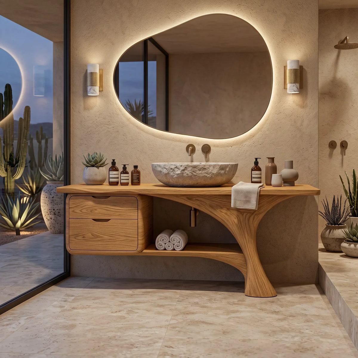 Organic Modern Bathroom Vanity Curved Frame Storage For Modern Interiors