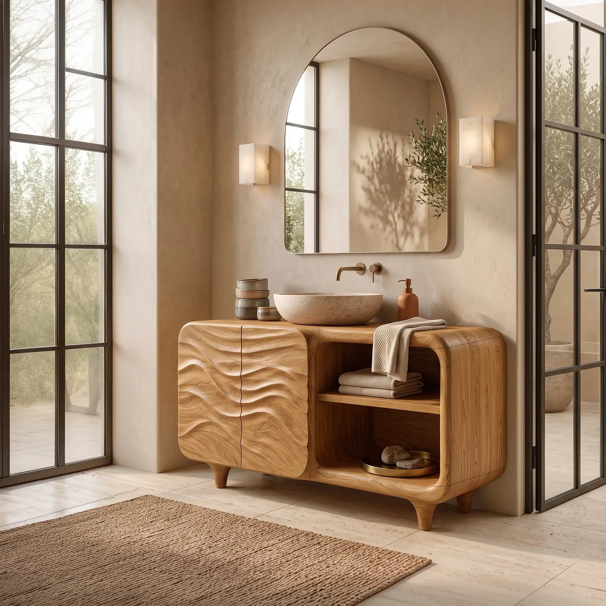 Sculptural Bathroom Vanity Relief Cabinet With Storage For Modern Bathroom
