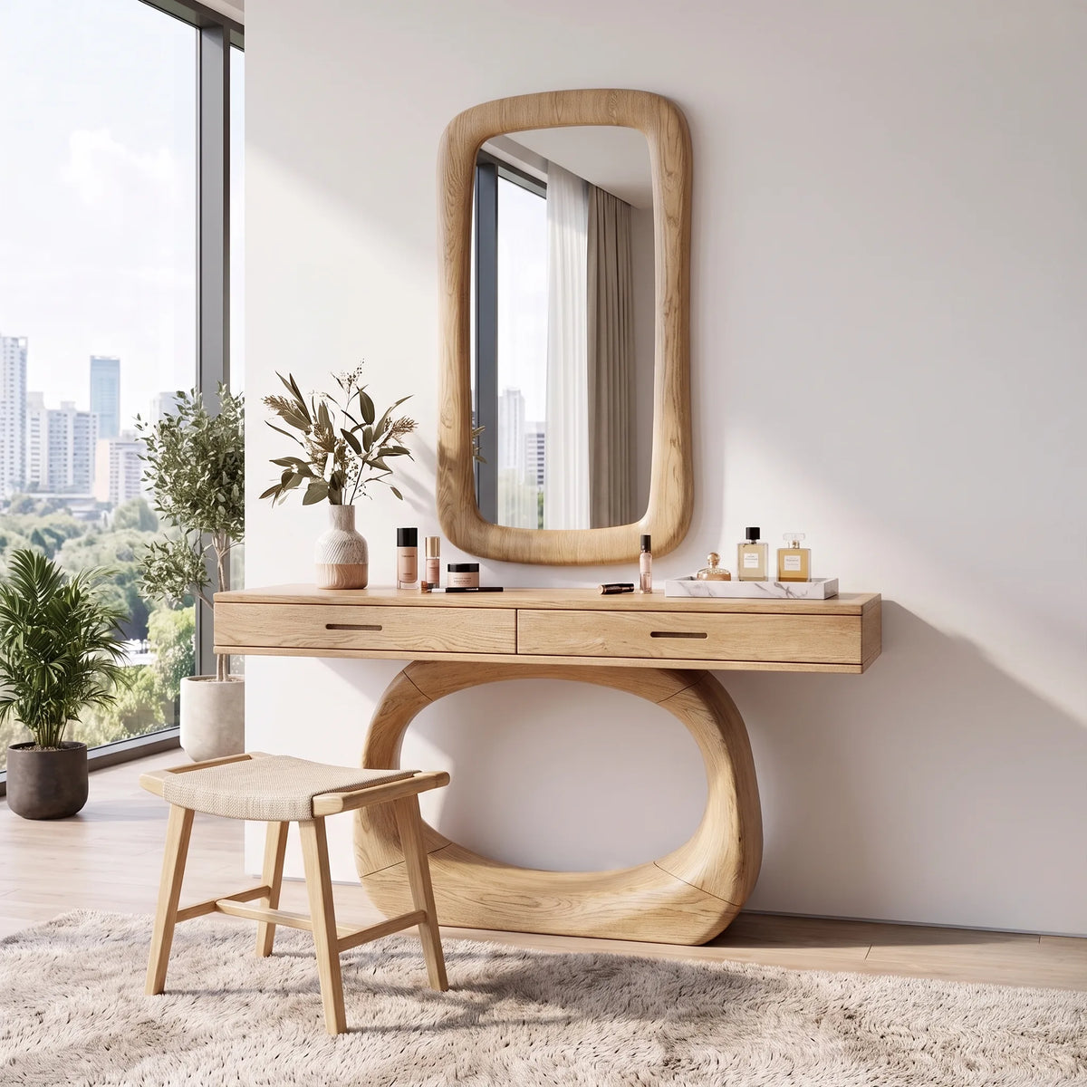 Calm Makeup Vanity Desk Bedroom Vanity Oval Pedestal Base For Dressing Room
