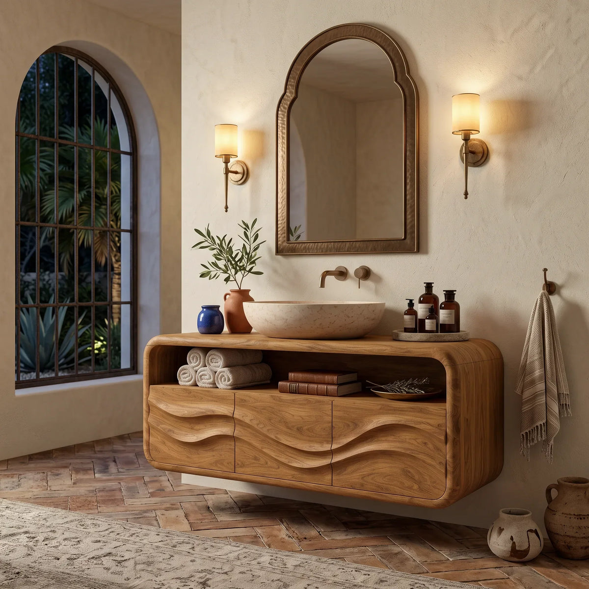 Organic Modern Floating Bathroom Vanity Rounded Cabinet For Spa Bathroom