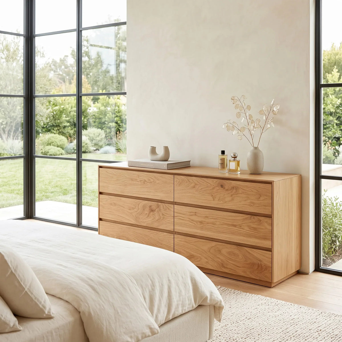 Modern Minimal Wooden Six Drawer Dresser For Bedroom