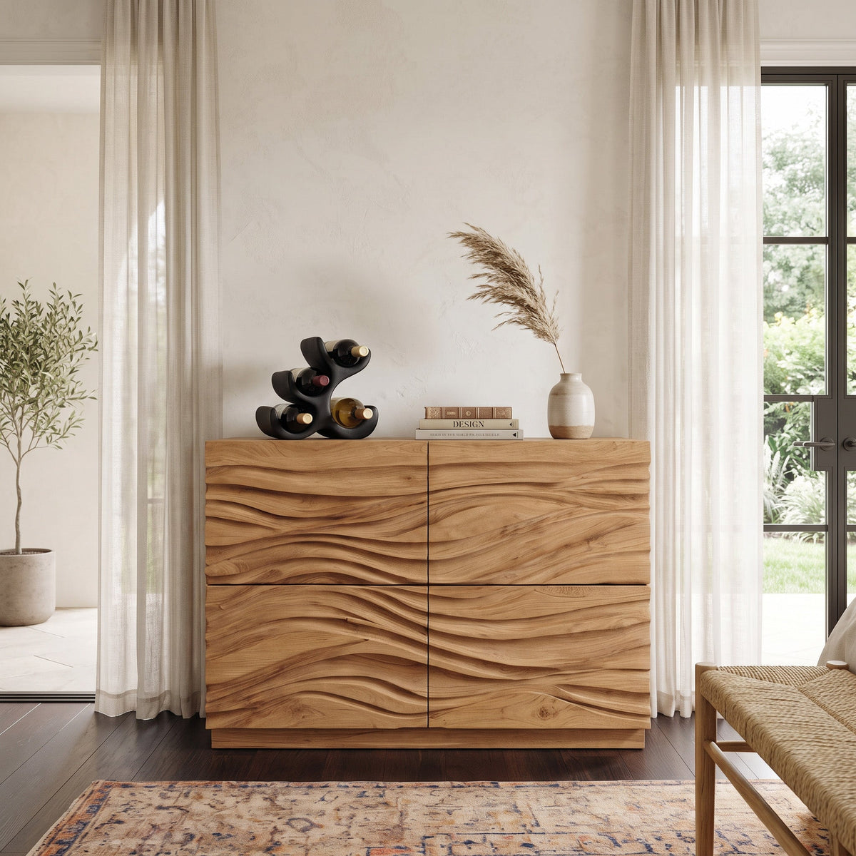 Contemporary Wave Carved Dresser For Bedroom