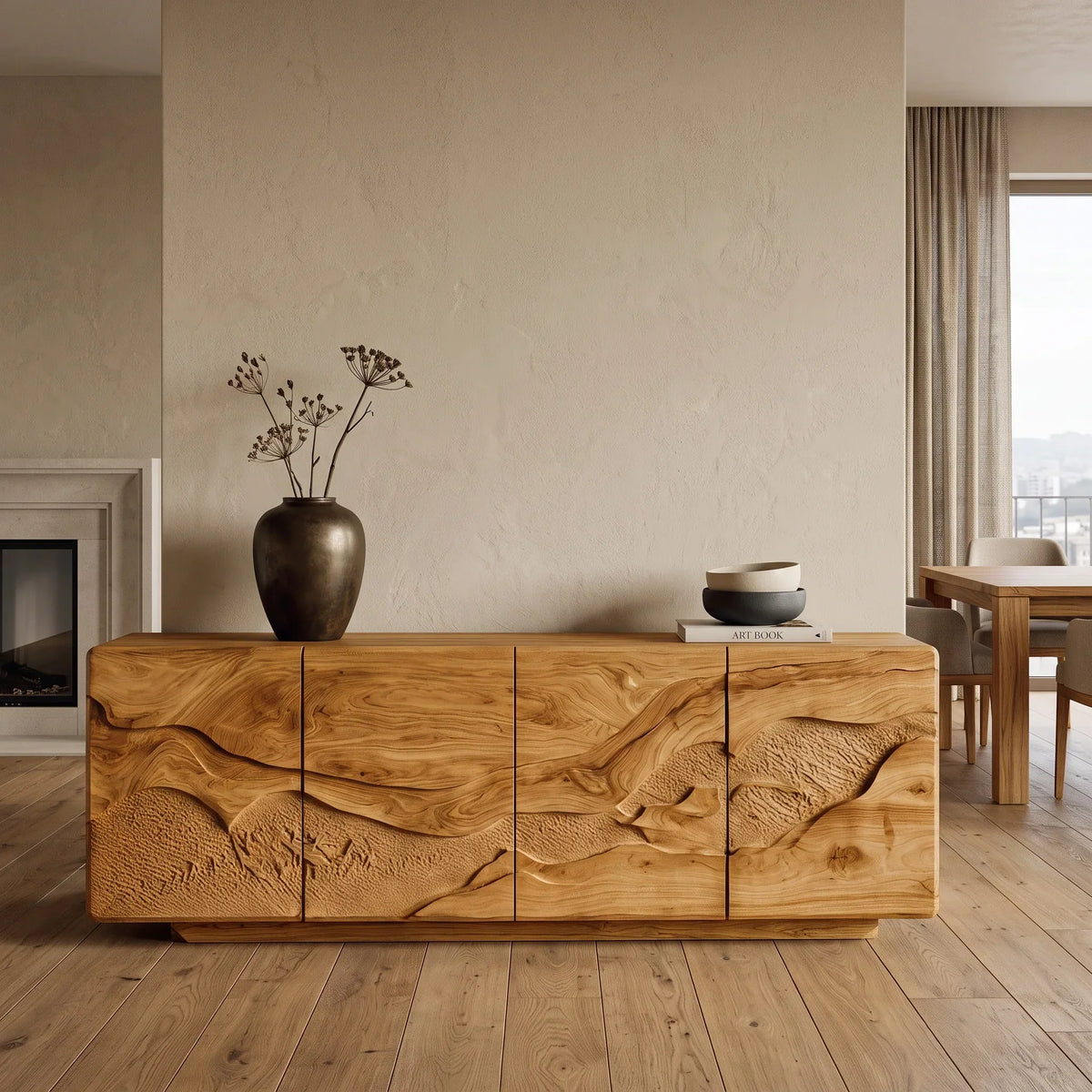 Contemporary Nature Carved Sideboard For Foyer