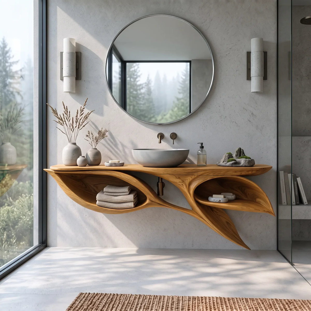 Contemporary Floating Bathroom Vanity Open Shelves For Luxury Bathroom