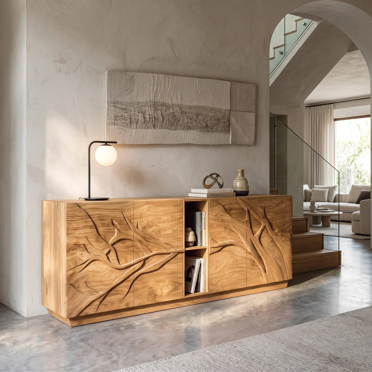Modern Branch Carved Sideboard For Living Room