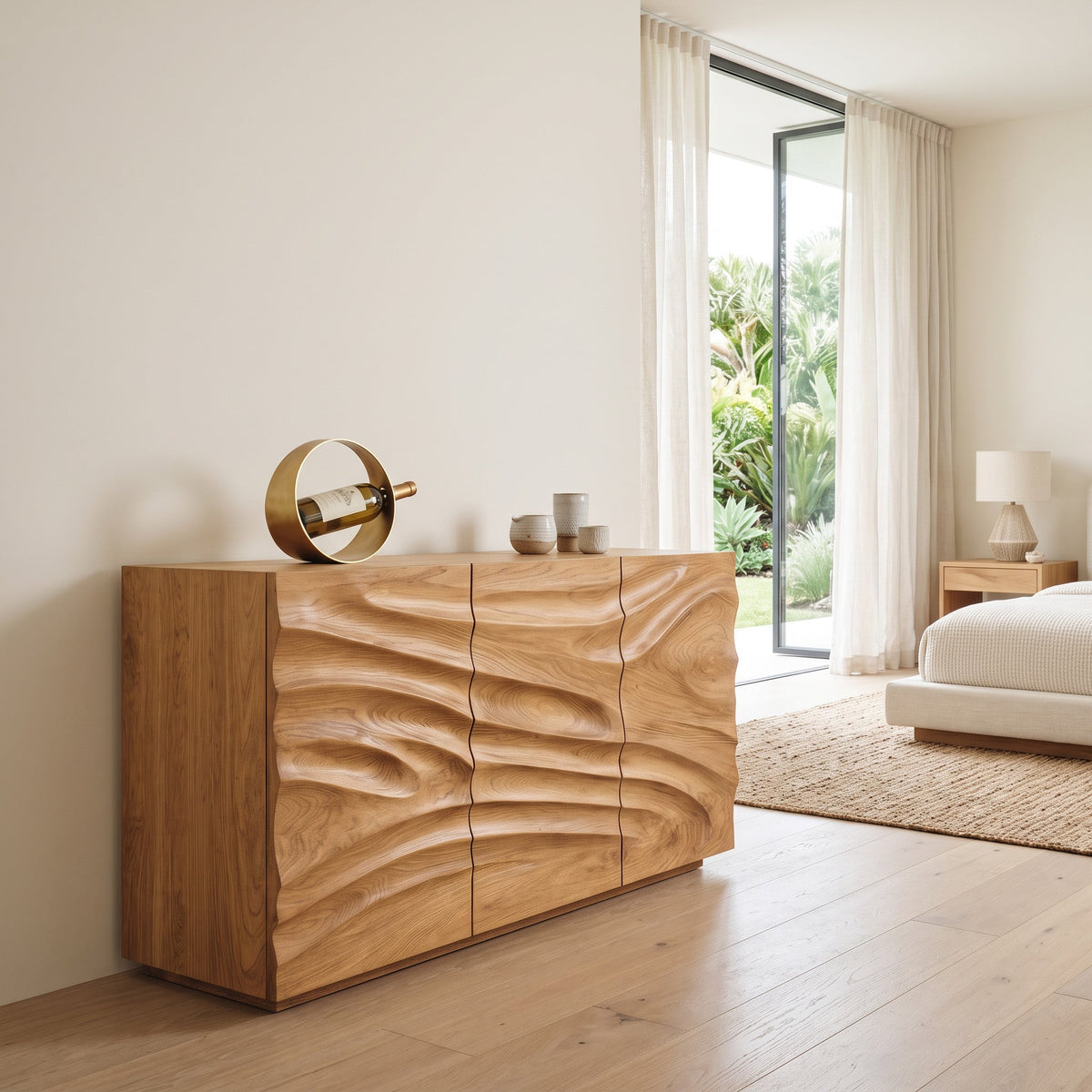 Modern Organic Carved Dresser For Entryway