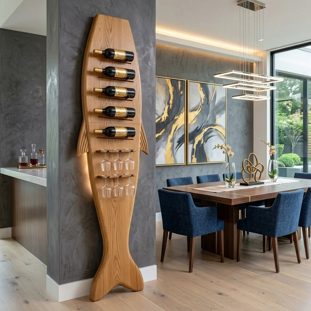 Modern Sculptural Wine Rack With Glass Holder For Dining Room
