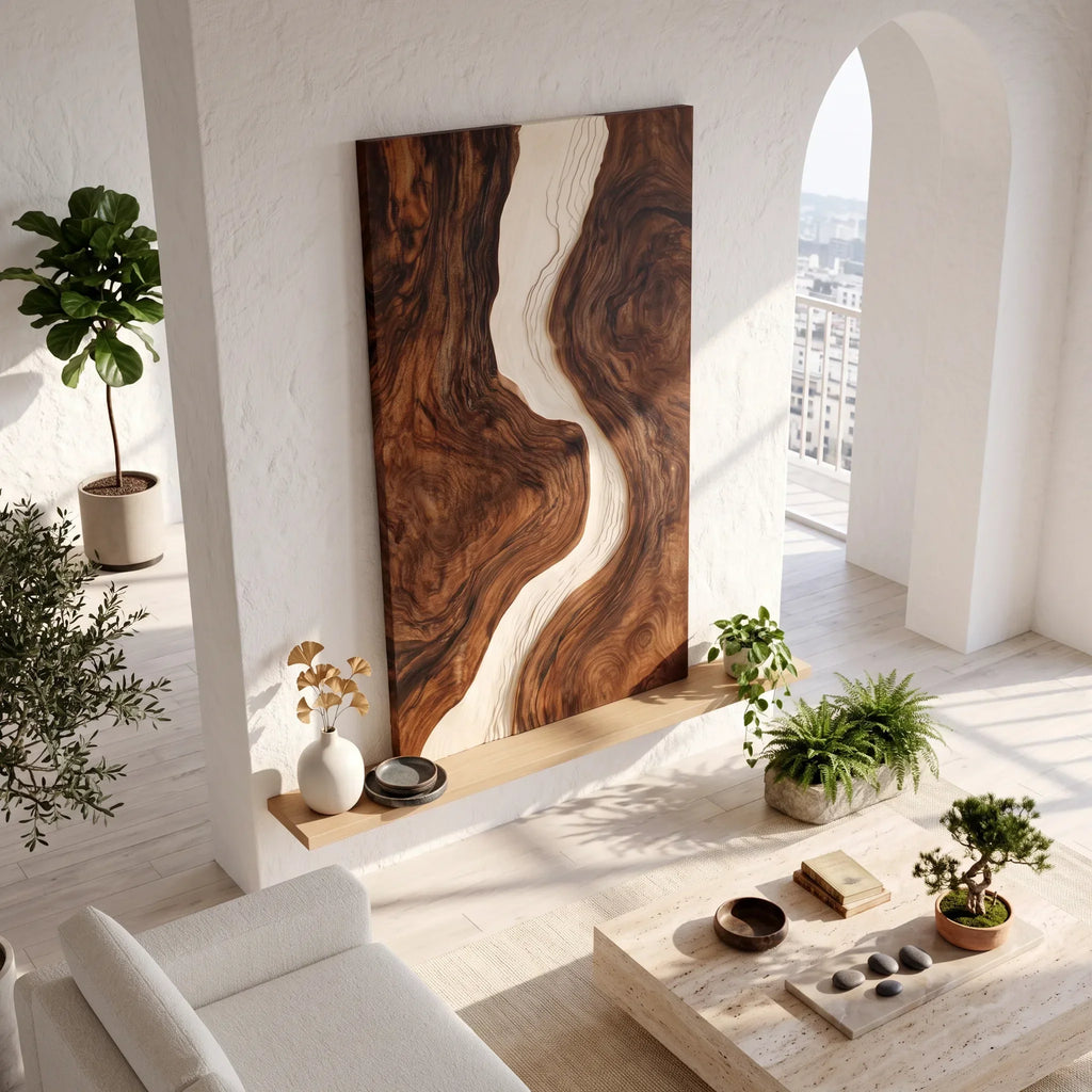 Mid Century Flowing River Wood Wall Art Dining Room