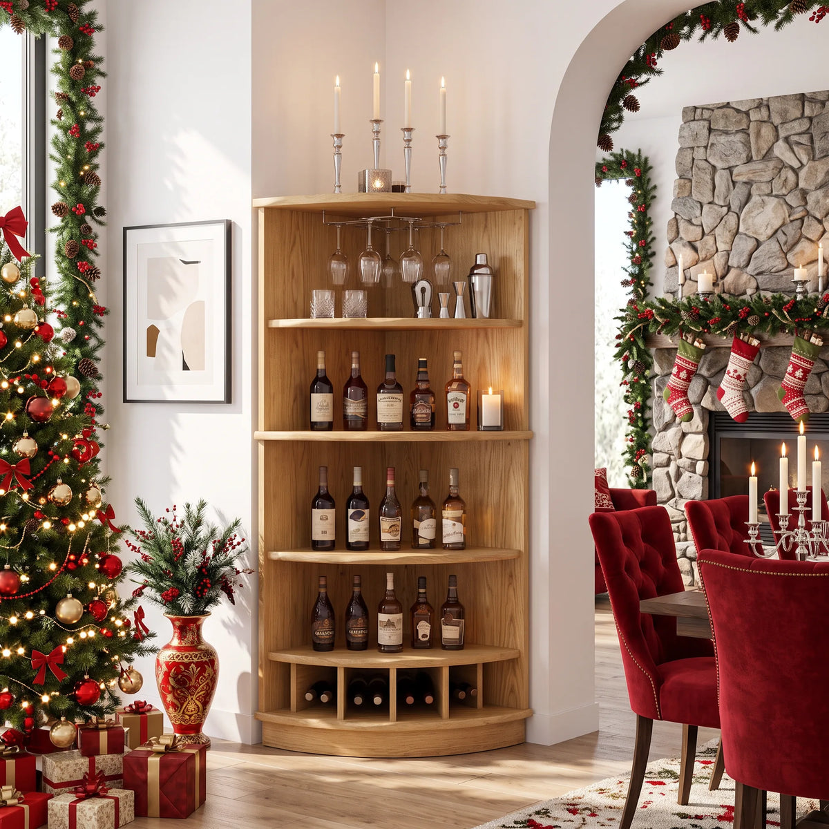Handcrafted Xmas Corner Wine Cabinet Dining Room