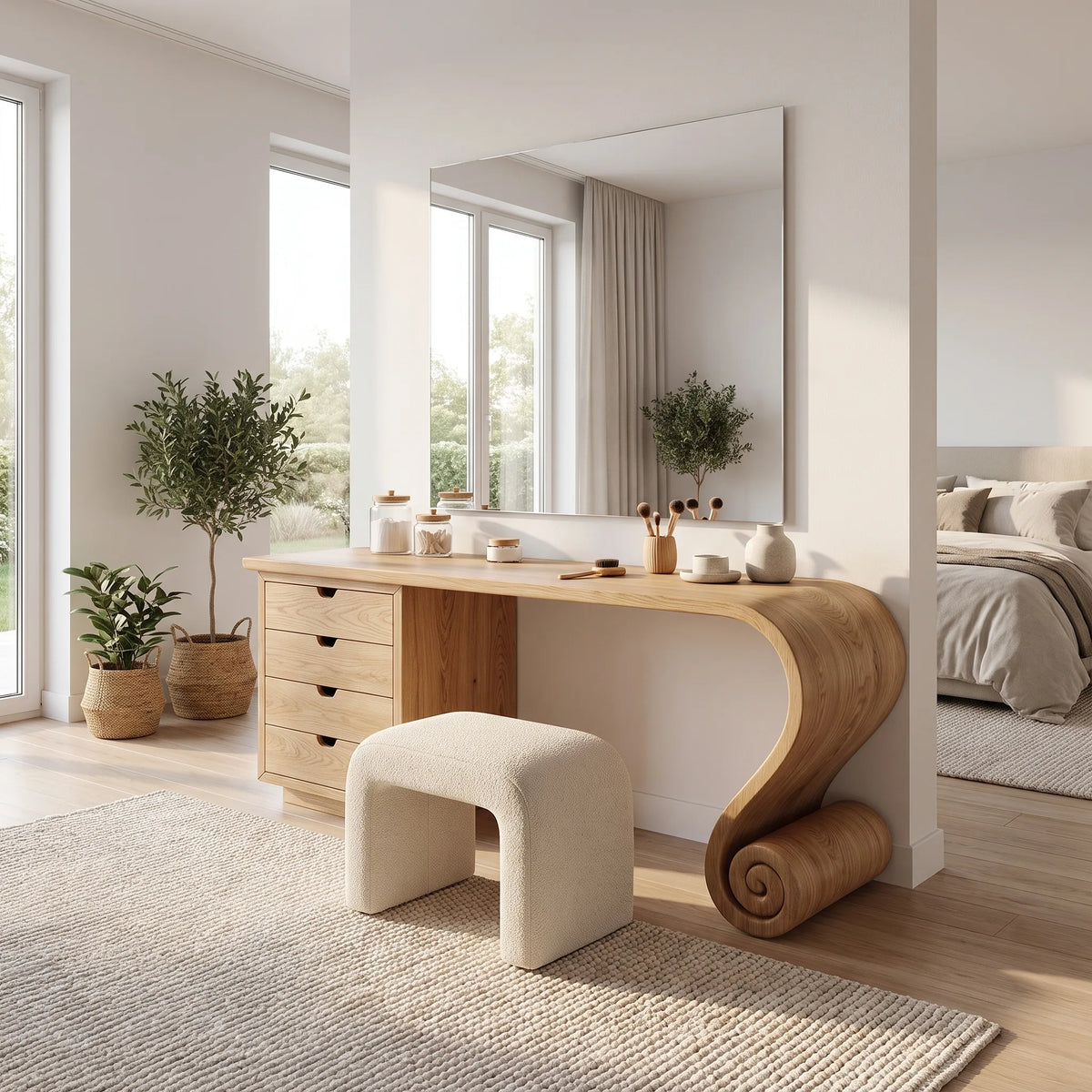 Charming Modern Vanity Desk Makeup Vanity Spiral Leg Drawers For Bedroom
