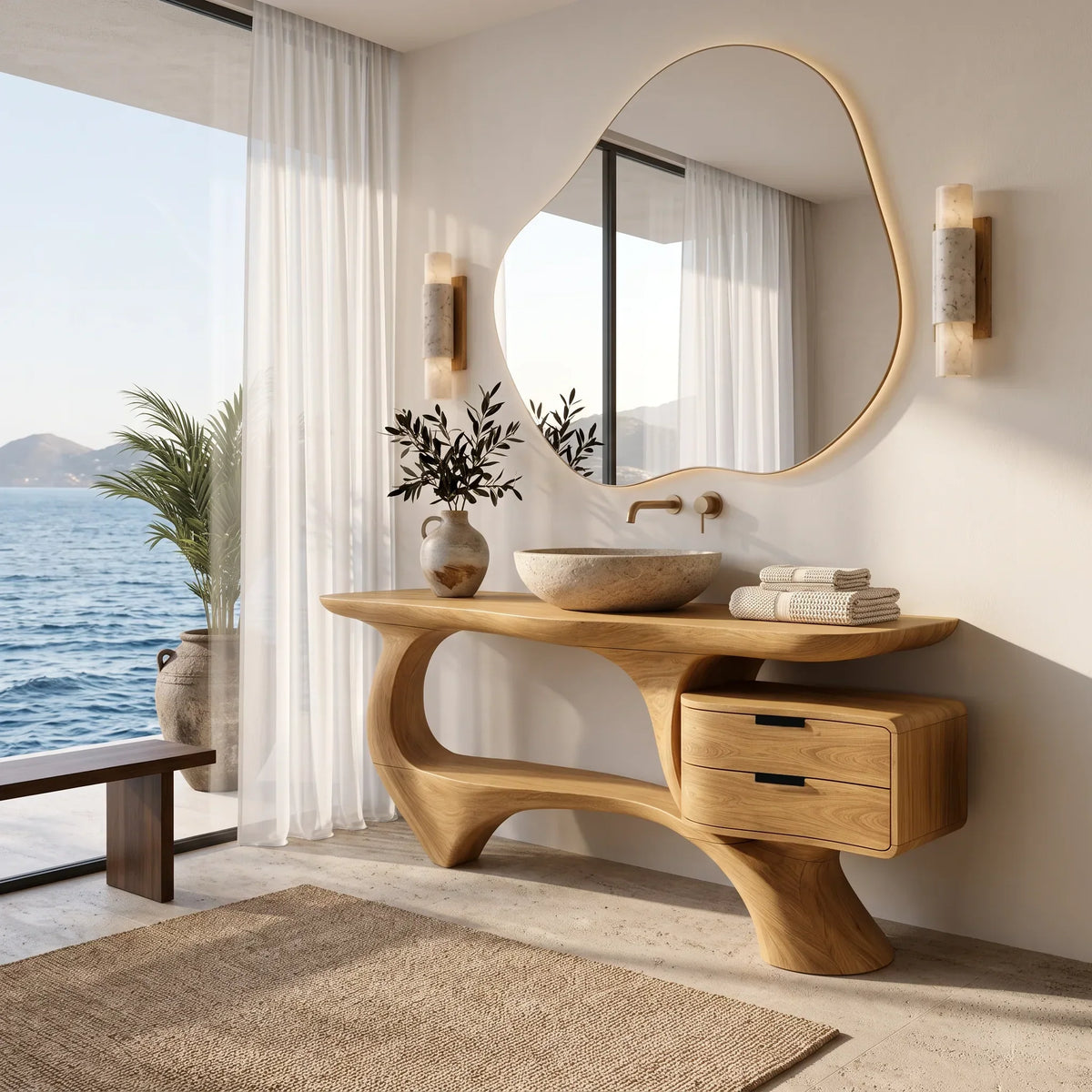 Minimal Bathroom Vanity Sculptural Loop Cabinet For Luxury Homes