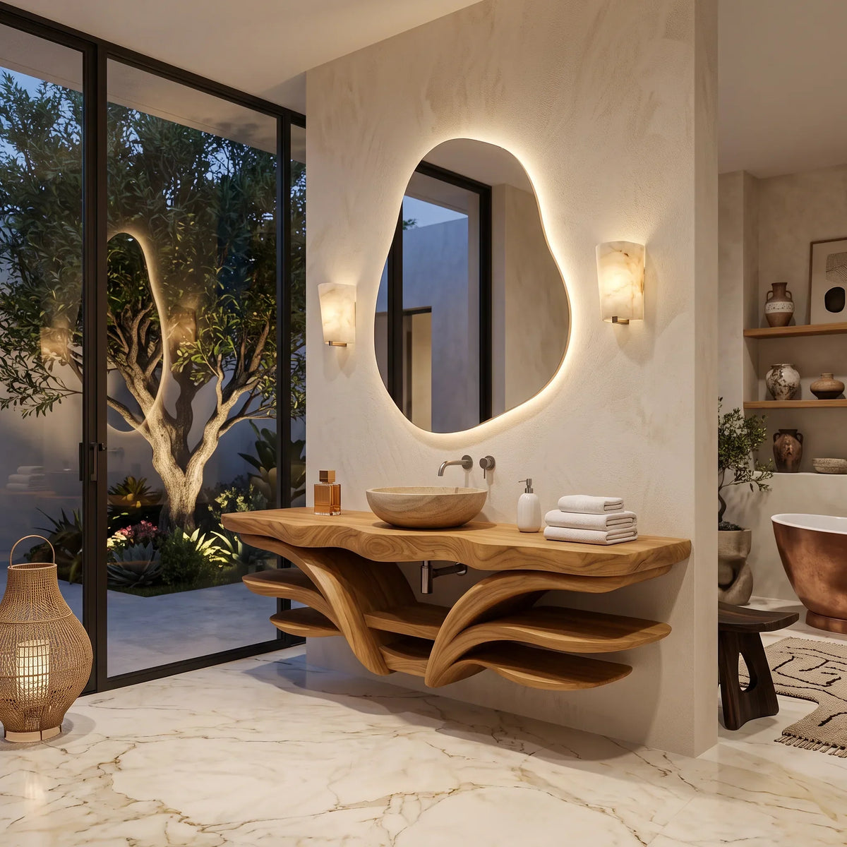 Organic Modern Floating Bathroom Vanity Branch Shelves For Luxury Bathroom