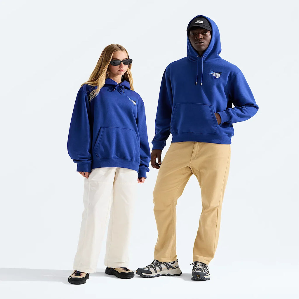 Unisex Embroidered Relaxed-Fit Hoodie - Blue