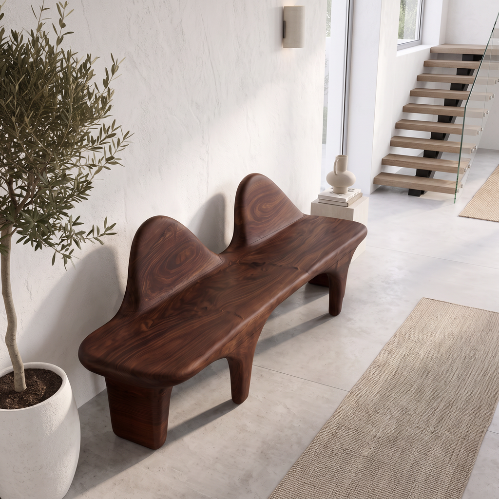 Organic Halloween Wooden Bench With Flowing Back Design For Entryway