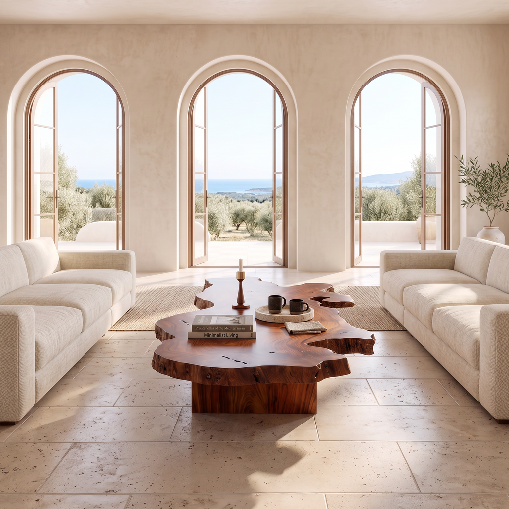 Organic Coffee Table With Natural Grain Top And Minimalist Legs For Living Room