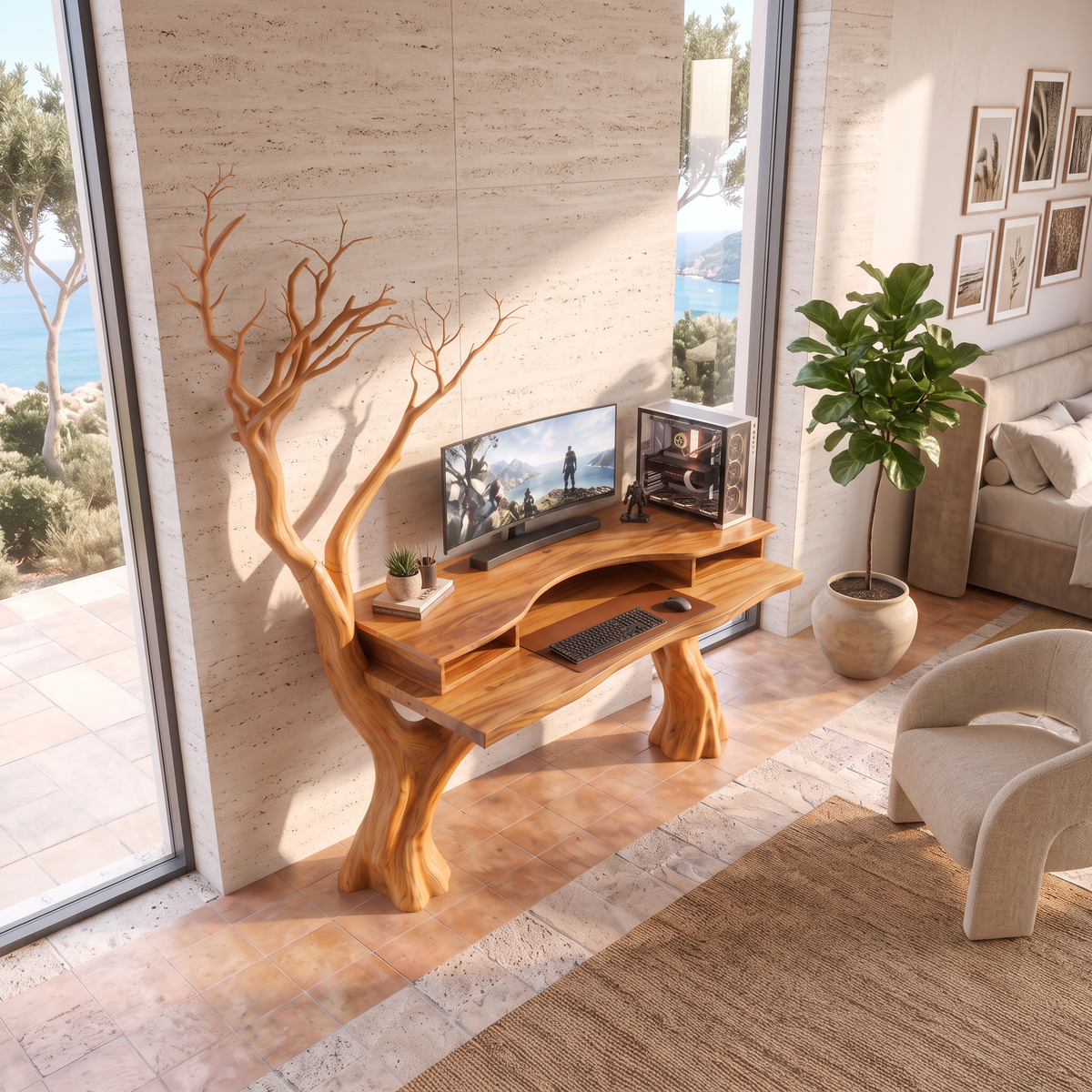 Organic Office Desk With Branch Inspired Frame For Home Office