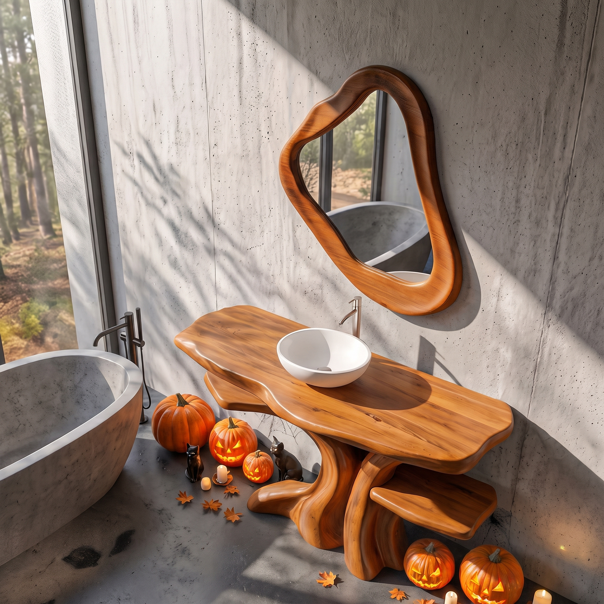 Natural Halloween Freestanding Bathroom Vanity With Bottom Storage For Bathroom