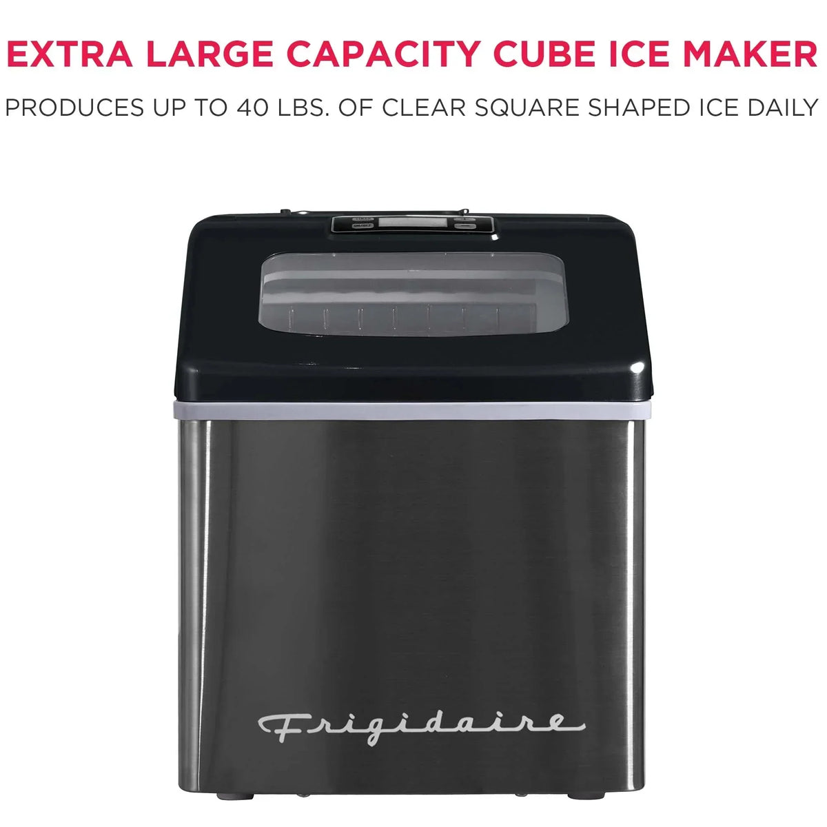 Frigidaire Countertop Clear Square Ice Maker, 40 lbs. Per Day - Stainless Steel