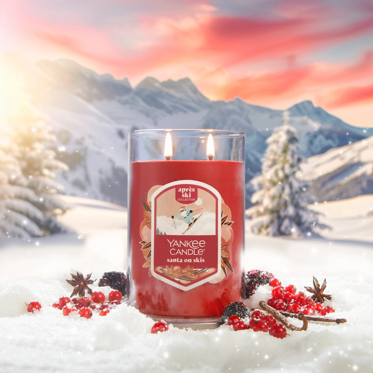 Large Tumbler Candle - Santa Skiing