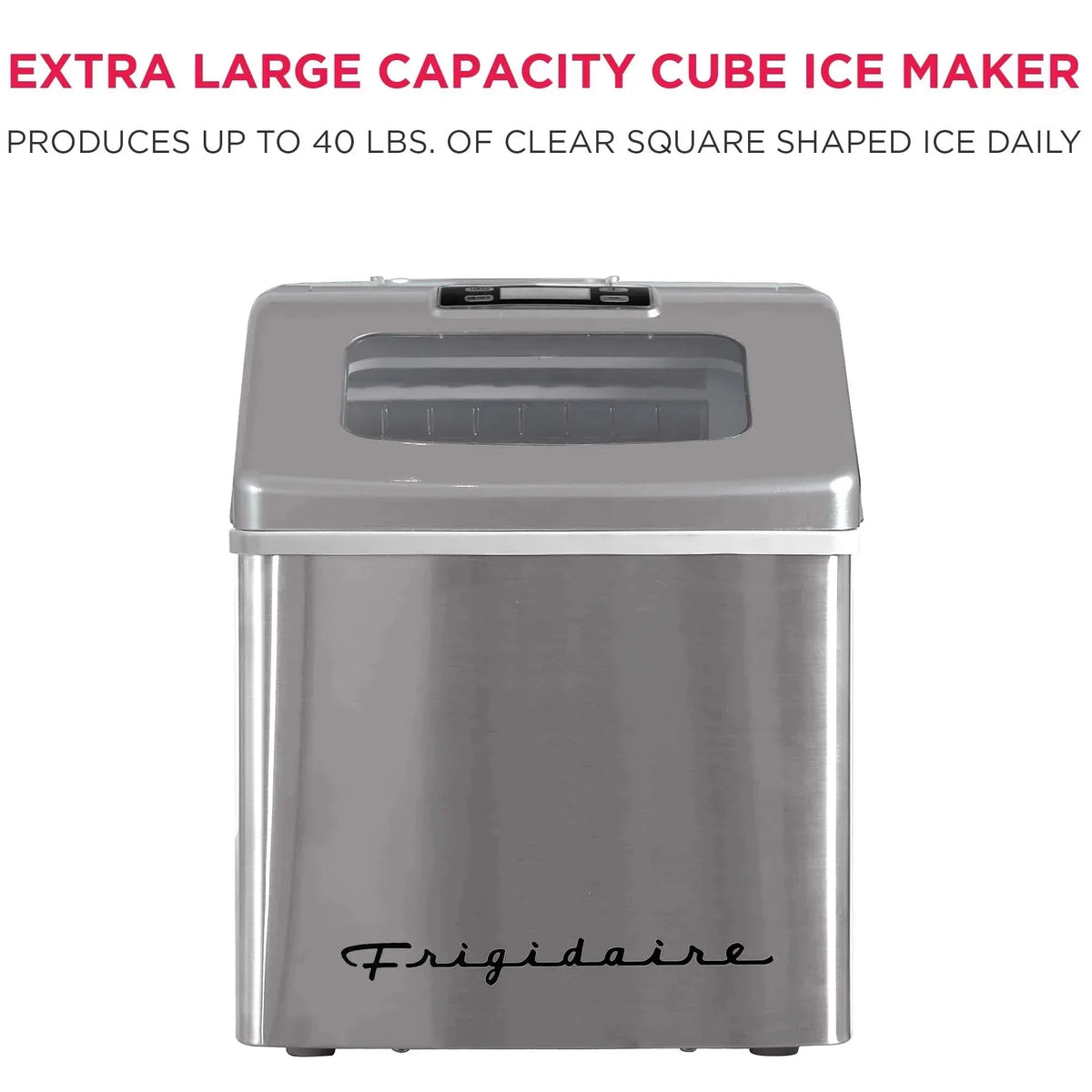 Frigidaire Countertop Clear Square Ice Maker, 40 lbs. Per Day - Stainless Steel